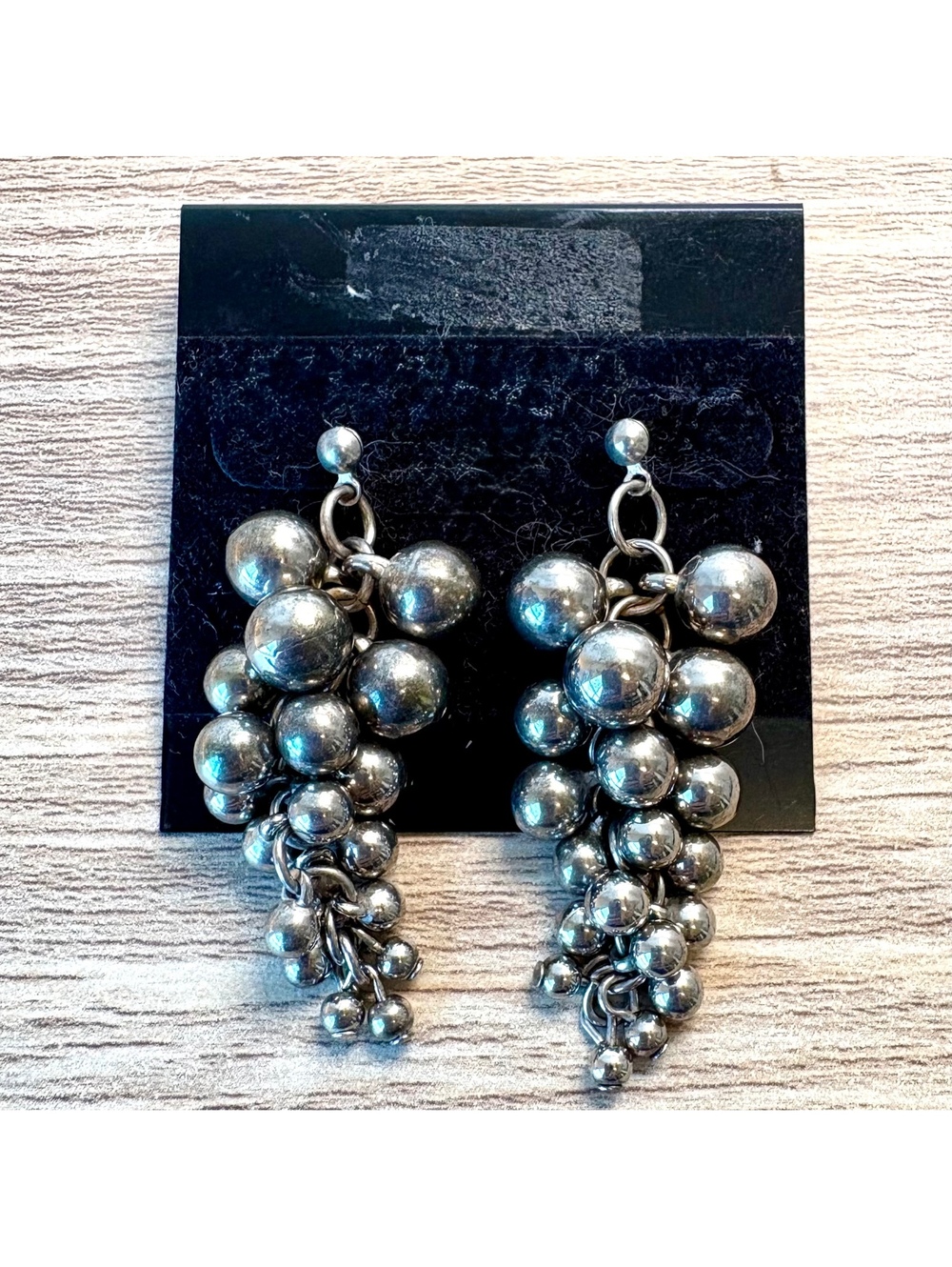 Vintage Grape Cluster Dangle Earrings Statement Silver Tone Vineyard Grapes